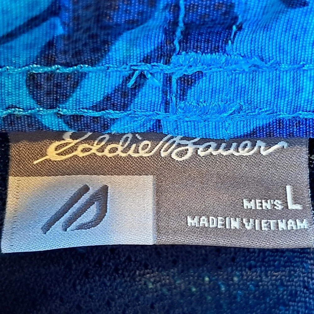 Eddie Bauer Mens Large Blue Tropical Palm Leaf Swim Trunks Mesh Beach